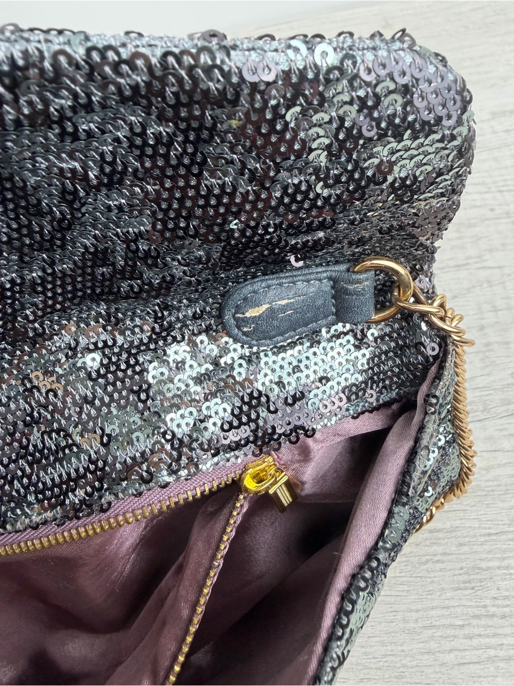 Deux Lux Sequin Shoulder Bag Black Silver Clutch Purse - Picture 11 of 15
